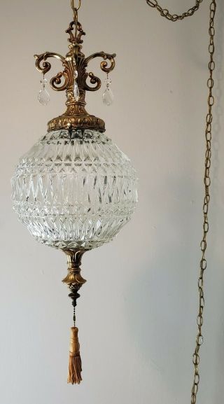 Falkenstein Crystal Globe Swag Lamp - Hanging Lamp Hollywood Regency Mcm Style