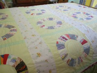 Vintage Handmade Quilt 84 X 77 Dresden Plate 40 Yrs Old/ Made With What She Had