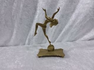 Vintage Brass Nude Dancer Female Sculpture