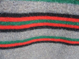 Camp Wool Grey Blanket With Black Red And Green Stripe 84 X 63 Large