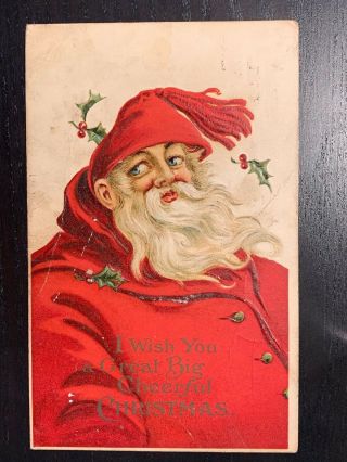 1910 German Red Suited Santa - I Wish You A Big Cheerful Christmas - Posted