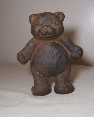 Antique Heavy Solid Cast Iron Figural Teddy Bear Door Stop Stopper