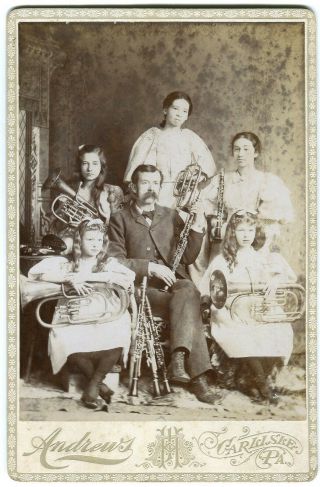Cabinet Photograph Family Of Musicians W Instruments Carlisle Pennsylvania