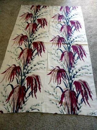 2 Vintage Barkcloth Drapery Panels - Pussy Willows & Foliage