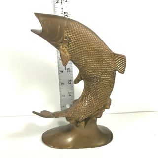 Vtg Brass Fish Sculpture Splashing Out Of The Water Fenshui Lucky Figurine 8.  5 " T