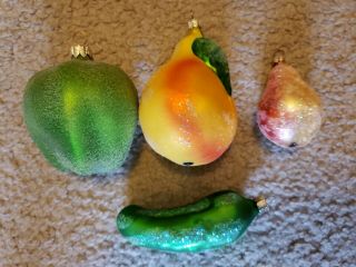 Four Christopher Radko Fruit Christmas Ornaments Frosted Glittery 4 " Fs