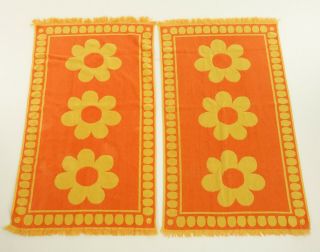 Vintage Cannon Royal Family Orange And Yellow Flower Power Daisy Mod Towels X 2