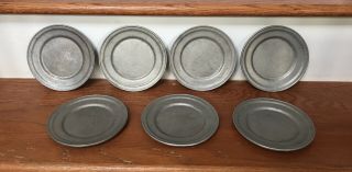 Vintage Minalloy N.  Y.  C.  Pewter Small Plates Set Of 7 - 6” Wide Stamped 90193