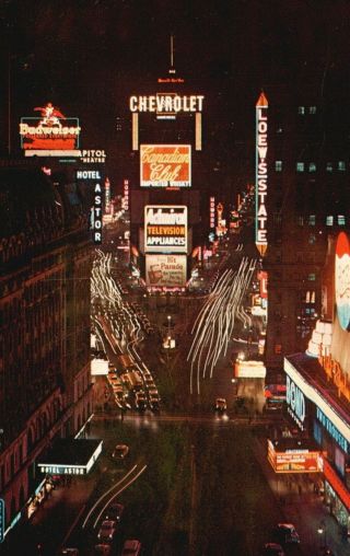 York City,  Ny,  Hotel Astor,  Times Square At Night,  1960 Postcard G4043
