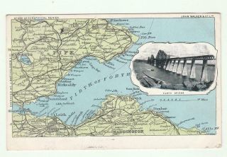 1907 Map Postcard Of Forth Bridge Walker Geographical Series Scotland