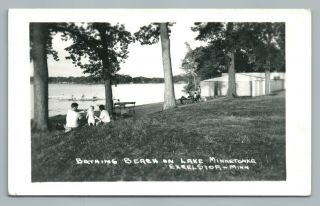 Lake Minnetonka Bathing Beach Excelsior Minnesota Rppc Vintage Photo 1950s