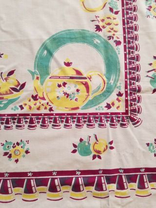 Vintage Cotton Kitchen Tablecloth 74 X 52 Teapots Fruit