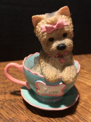 " Love " Yorkie Dog In A Teacup Figurine Bradford Exchange