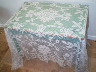 Antique Handmade Cream Crocheted Filet Net Lace Banquet Tablecloth 108 " X 88 " Sq