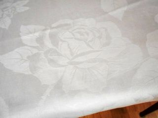 116x67 Vintage Antique White Irish Linen Double Damask Tablecloth