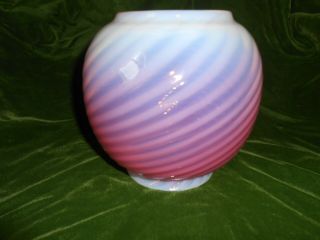 Antique Pink Opalescent Glass Ribbed Swirl Gas Lamp Shade