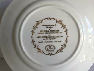 Ltd Ed CHOWN China Prince William and Catherine Middleton Wedding Plate 2011 2