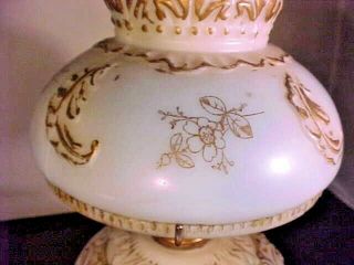 Antique Miniature Oil Lamp Milk Glass Embossed Scrolls & Feathers ELSIE 3