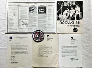 Nasa Apollo 15 - Patch,  Mission Summary,  Program,  And Signed Letters - Rare