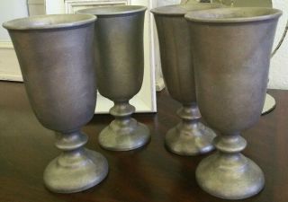 Vintage Wilton Armetale Usa Matte Pewter 7 " Pedestal Water Goblets - Quantity 4