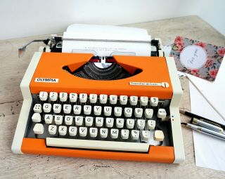 Retro Orange Typewriter,  Portable Typewriter For A Writer Or Artist