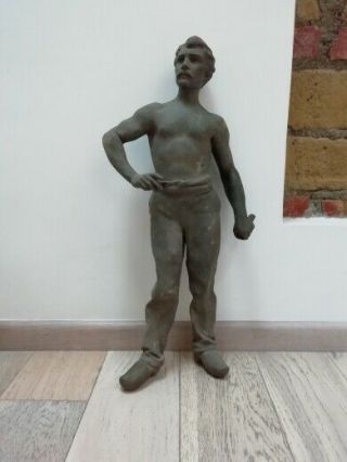 Large Antimony Statue Of A Worker Communism - Antimony - Early 20th Century
