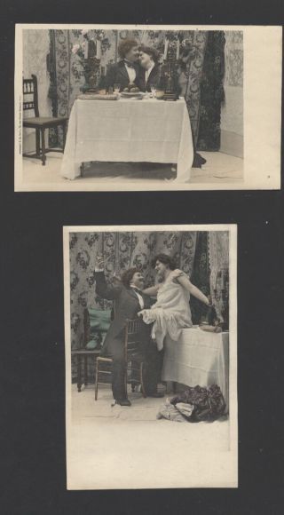 Mb3566 Set Of 9 Victorian Scene Postcards,  Lesbian Interest,  Printed Hand.  Col