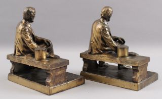Pair Antique Early 20thC Sitting Abraham Lincoln Bronzed Bookends,  NR 4