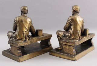 Pair Antique Early 20thC Sitting Abraham Lincoln Bronzed Bookends,  NR 6