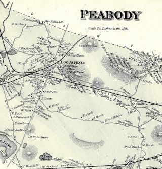 1872 Peabody,  Ma.  Map.  Essex County Mass.  Not A Reprint.