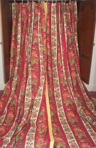 3rd Pr Vintage Custom Designer Calico Corners Bird Floral Toile Drapes Curtains