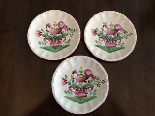 Vintage French St Clement Painted Rooster Plates,  Set Of 3 Dessert Plates