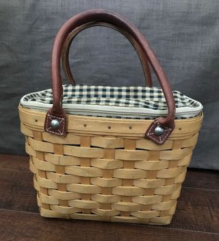 Longaberger Small Boardwalk Basket With Zippered Black Check Liner And Protector