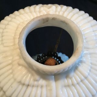 Antique Miniature Oil Lamp Embossed Sea Shells & Seaweed Milk Glass 3