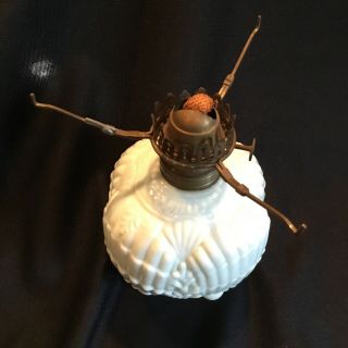 Antique Miniature Oil Lamp Embossed Sea Shells & Seaweed Milk Glass 4