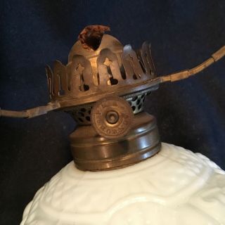 Antique Miniature Oil Lamp Embossed Sea Shells & Seaweed Milk Glass 6