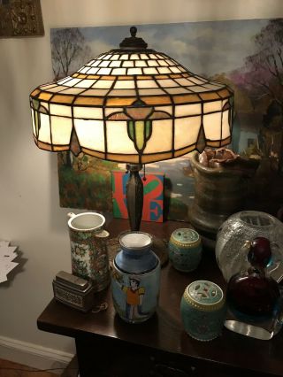 Strong Arts And Crafts Lamb Bros.  Leaded Glass Table Lamp