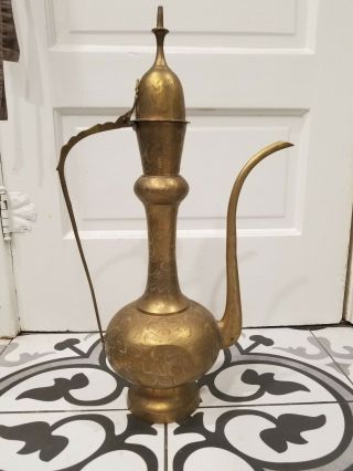 Vintage Unique Large 22” Tall Teapot Kettle Genie Lamp Brass Decor Arabic