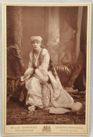 Cabinet Card Sarah Bernhardt Stage Actress Downey Long Hair Antique Photo