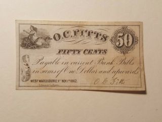 1862 Fifty Cents O.  C.  Fitts West Wardsboro Vt