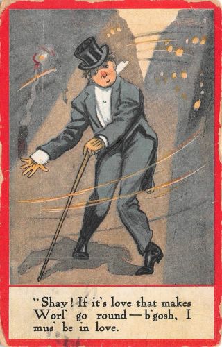 C21 - 9739,  Dancing Cane Man Humor, .  Postcard.
