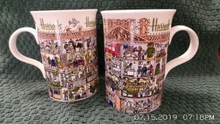 2 - Harrods Knightsbridge Fine Bone China Tall Coffee Cups Mugs & Canvas Tote