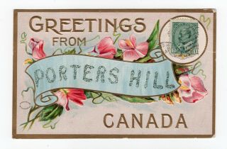 Greetings From Porters Hill Ontario Canada ©1909 A.  S.  Meeker Patriotic Postcard