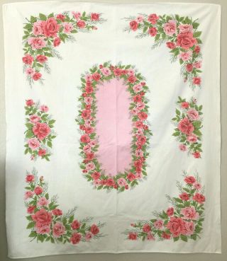 Vintage Printed Tablecloth With Red And Pink Roses