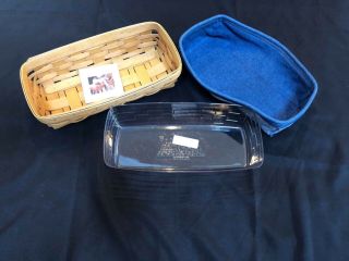 Longaberger Bread Basket With Plastic Protector And Denim Stand Up Liner
