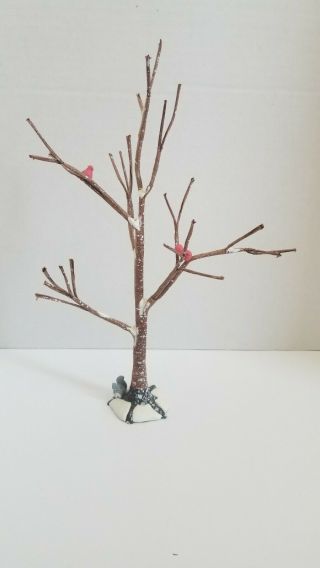 Dept 56 Heritage Village Frosted Bare Branch Tree 10 " Squirrel Red Cardinal Bird