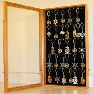 Keychain Display Case Wall Cabinet With Glass Door,  Solid Wood,  Key1b - Oa