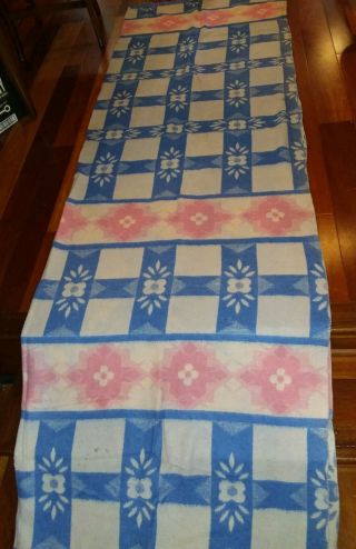 Vintage Pink & Blue Double Length Soft Cotton Geometric Floral Camp Blanket