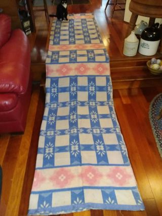 Vintage Pink & Blue Double Length Soft Cotton Geometric Floral Camp Blanket 2