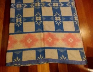 Vintage Pink & Blue Double Length Soft Cotton Geometric Floral Camp Blanket 3